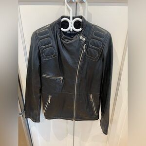 B&C Bod and Christensen Black Leather Biker Jacket size 8